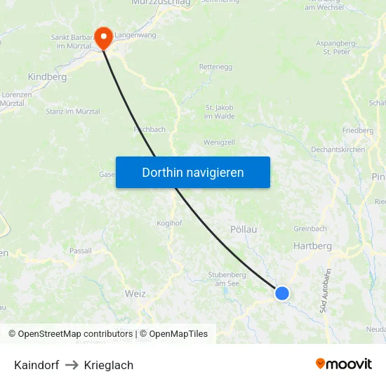 Kaindorf to Krieglach map