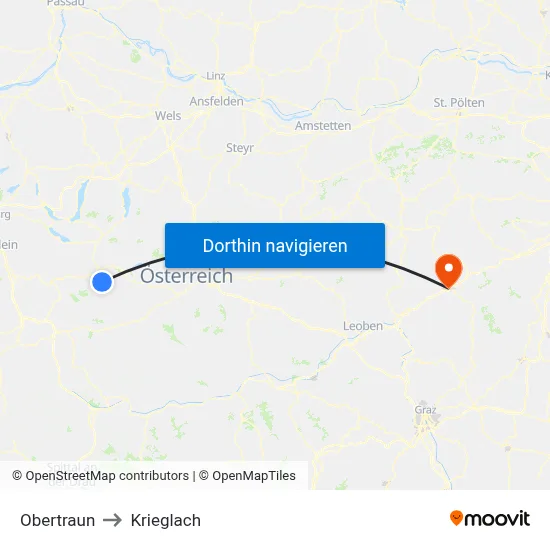 Obertraun to Krieglach map