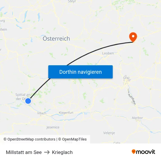 Millstatt am See to Krieglach map