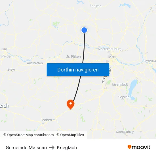 Gemeinde Maissau to Krieglach map