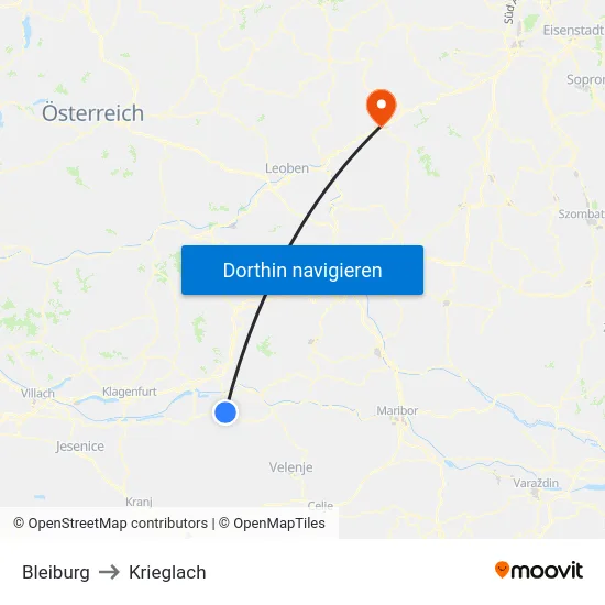 Bleiburg to Krieglach map