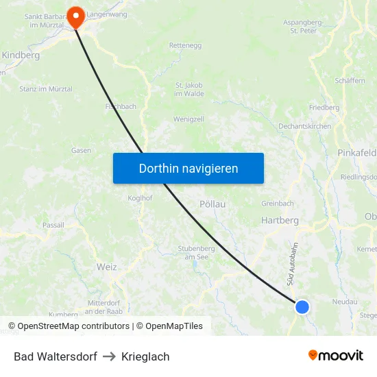 Bad Waltersdorf to Krieglach map