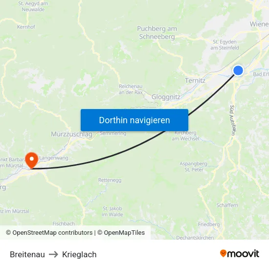 Breitenau to Krieglach map