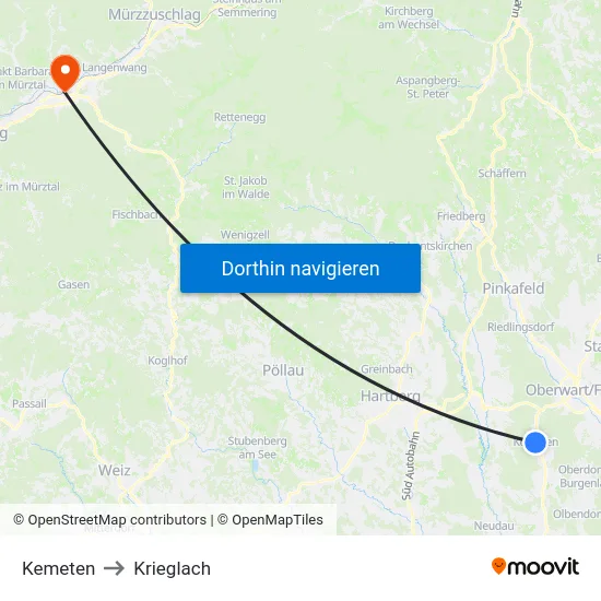 Kemeten to Krieglach map