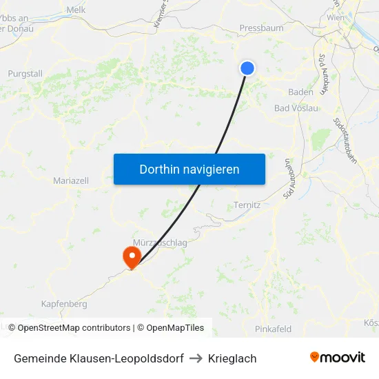 Gemeinde Klausen-Leopoldsdorf to Krieglach map
