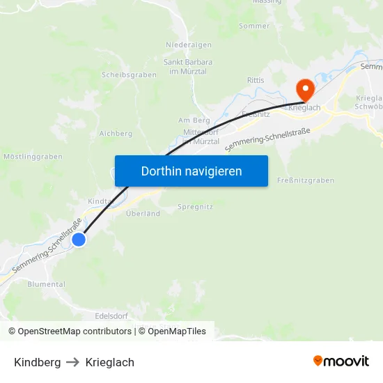 Kindberg to Krieglach map