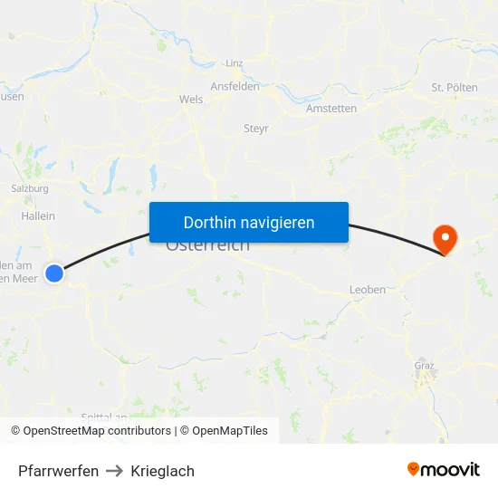 Pfarrwerfen to Krieglach map