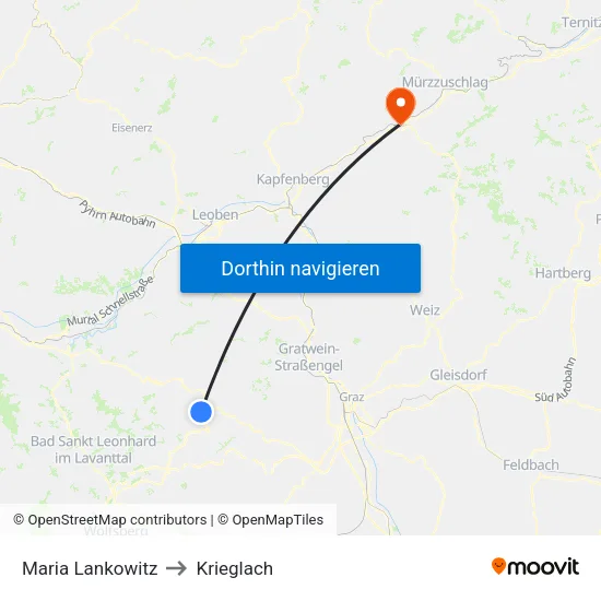 Maria Lankowitz to Krieglach map