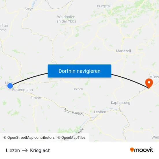 Liezen to Krieglach map