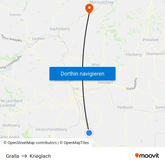 Gralla to Krieglach map