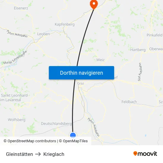 Gleinstätten to Krieglach map