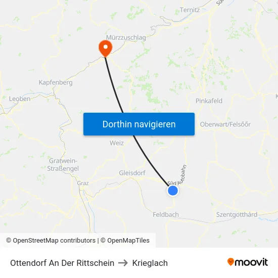 Ottendorf An Der Rittschein to Krieglach map