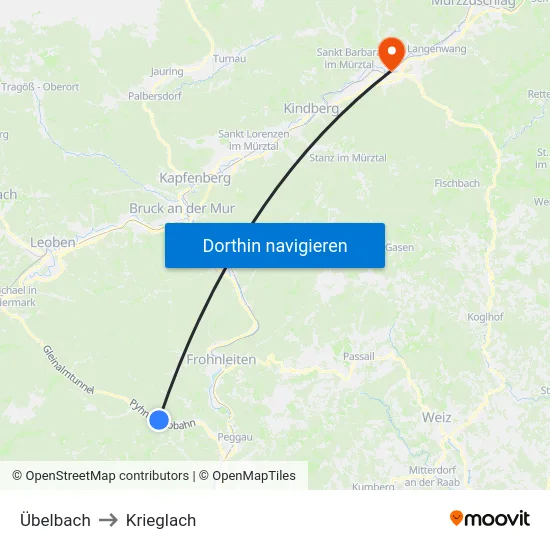 Übelbach to Krieglach map
