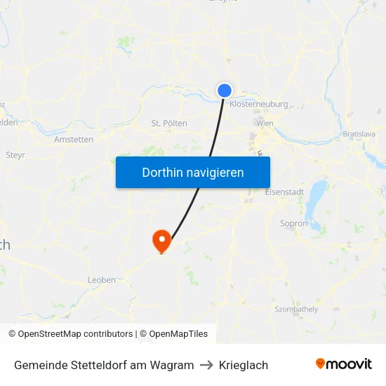 Gemeinde Stetteldorf am Wagram to Krieglach map