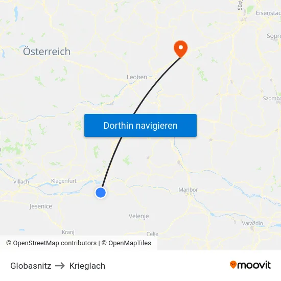 Globasnitz to Krieglach map