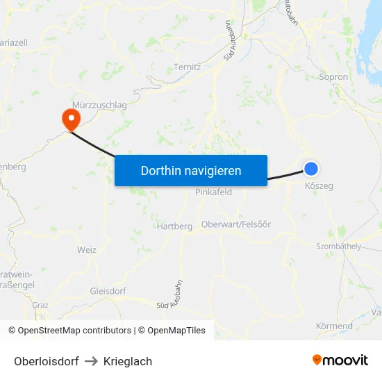 Oberloisdorf to Krieglach map