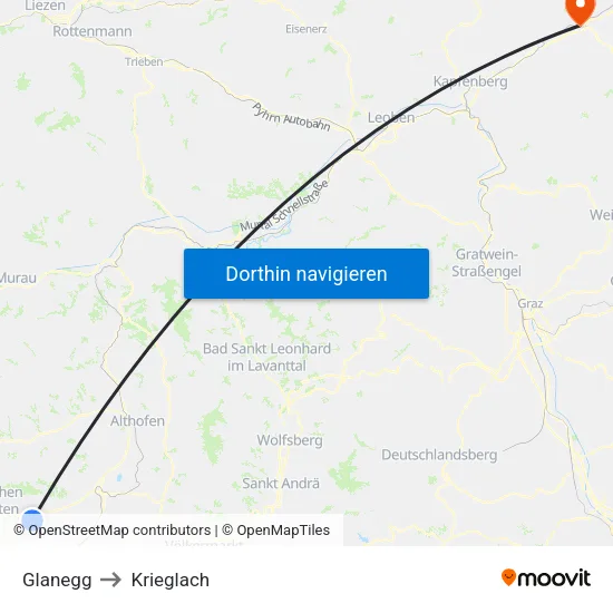 Glanegg to Krieglach map