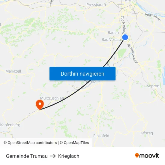 Gemeinde Trumau to Krieglach map
