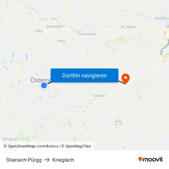 Stainach-Pürgg to Krieglach map