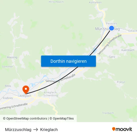 Mürzzuschlag to Krieglach map