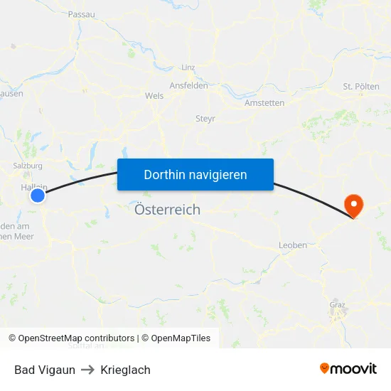 Bad Vigaun to Krieglach map