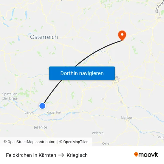 Feldkirchen In Kärnten to Krieglach map