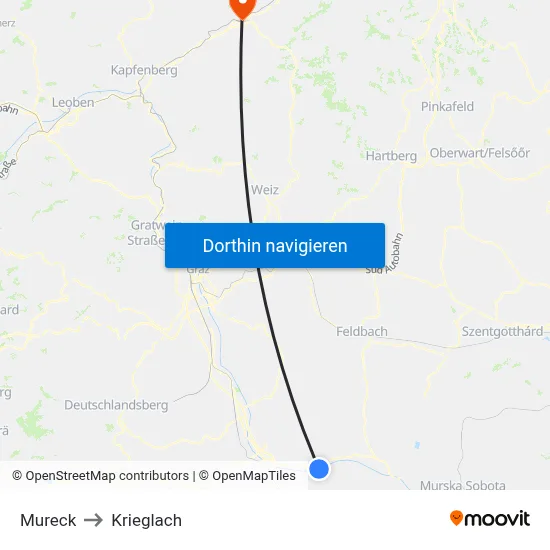 Mureck to Krieglach map