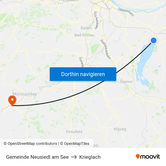 Gemeinde Neusiedl am See to Krieglach map