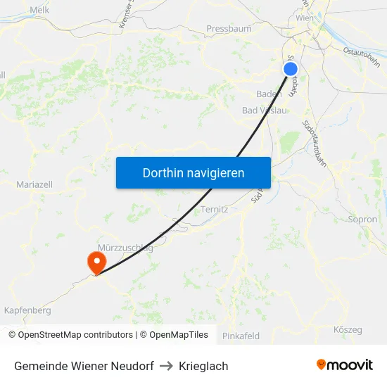 Gemeinde Wiener Neudorf to Krieglach map