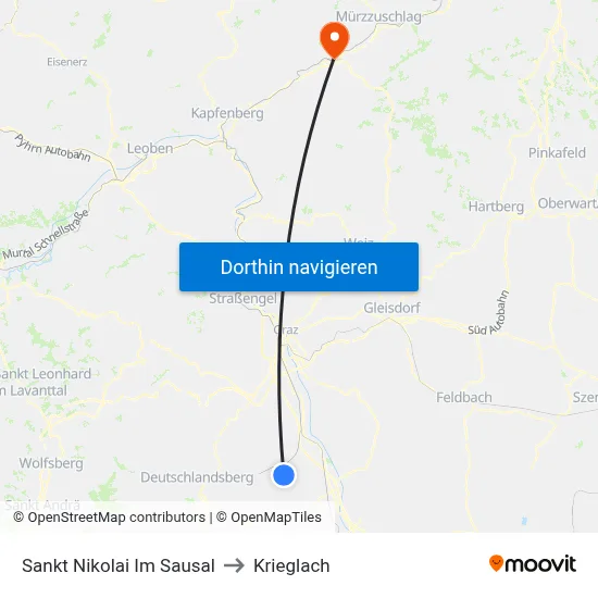 Sankt Nikolai Im Sausal to Krieglach map