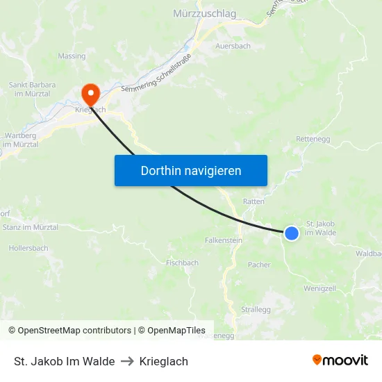 St. Jakob Im Walde to Krieglach map