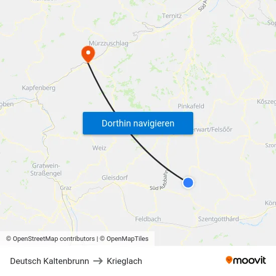 Deutsch Kaltenbrunn to Krieglach map