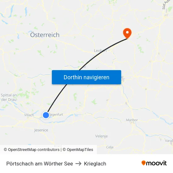 Pörtschach am Wörther See to Krieglach map