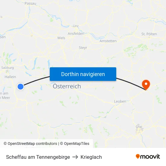 Scheffau am Tennengebirge to Krieglach map