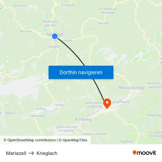 Mariazell to Krieglach map