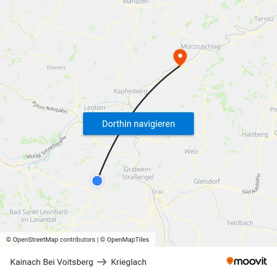 Kainach Bei Voitsberg to Krieglach map