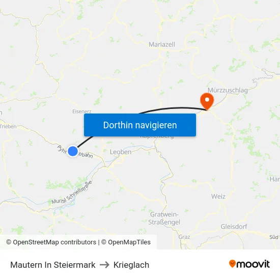 Mautern In Steiermark to Krieglach map