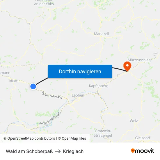 Wald am Schoberpaß to Krieglach map