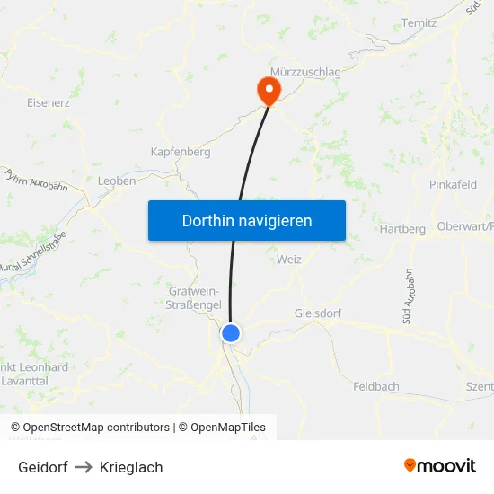 Geidorf to Krieglach map