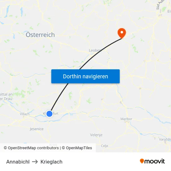 Annabichl to Krieglach map