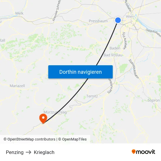 Penzing to Krieglach map