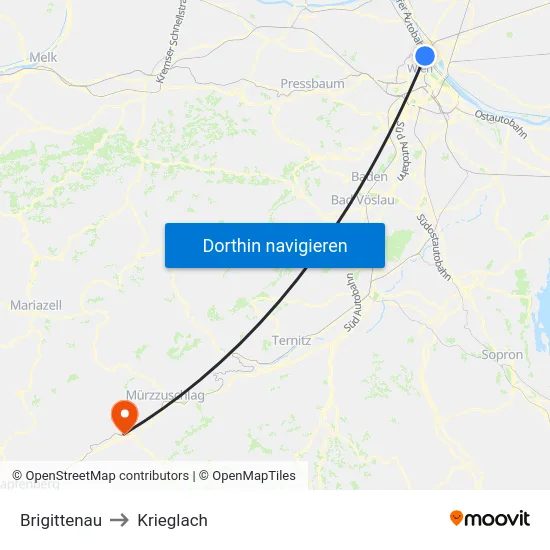 Brigittenau to Krieglach map