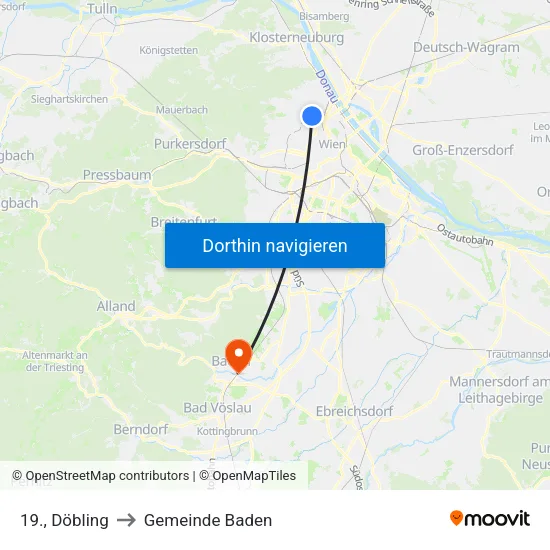 19., Döbling to Gemeinde Baden map
