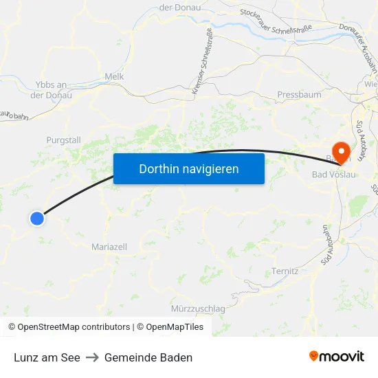 Lunz am See to Gemeinde Baden map