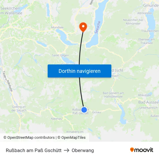 Rußbach am Paß Gschütt to Oberwang map