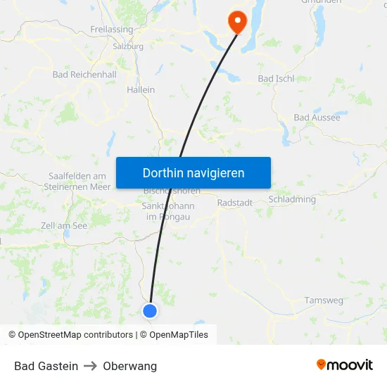Bad Gastein to Oberwang map