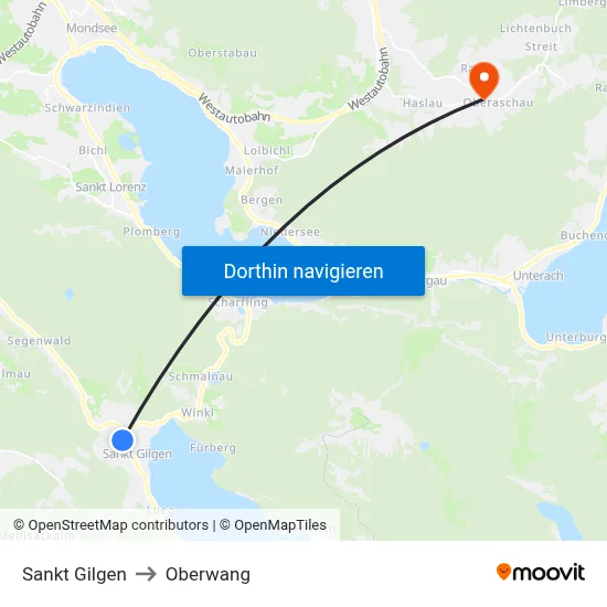 Sankt Gilgen to Oberwang map