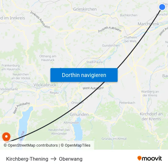 Kirchberg-Thening to Oberwang map