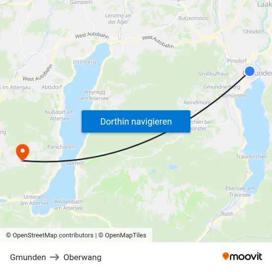 Gmunden to Oberwang map