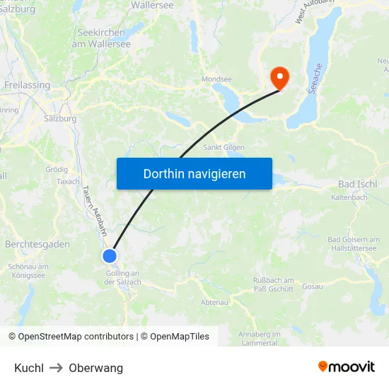 Kuchl to Oberwang map